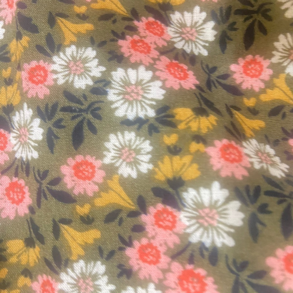 Loft olive peach floral peasant cotton blouse split neck puff sleeves medium - Picture 7 of 11